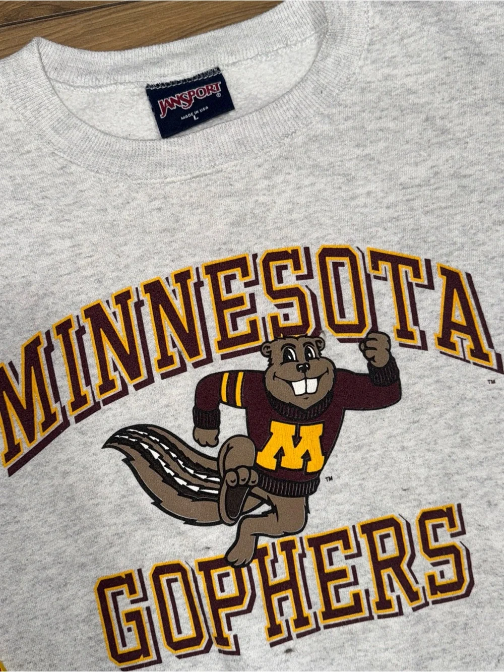 Minnesota Gophers Sweater L/M Pre Shrunk College Football Pullover Gray USA Made